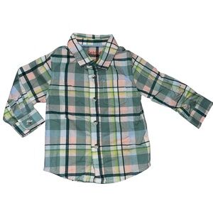 Cat & Jack Boys Shirt Button Down Shirt Pastel Plaid Easter Spring Size 12 Month